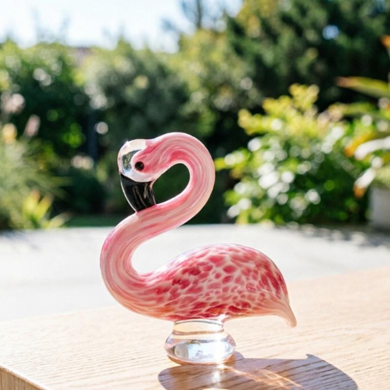 Flamingo Statue Hand Blown Glass Flamingo Figurines,Art Glass Flamingo Sculpture,Souvenir Home Decors Gift for Mom Women