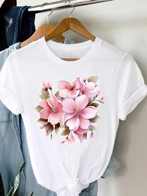(Aziatische maat) Vrouwen bloem aquarel mooie trend jaren 90 korte mouw mode print dame tee top kleding casual t-shirt vrouwelijke grafische T-shirts