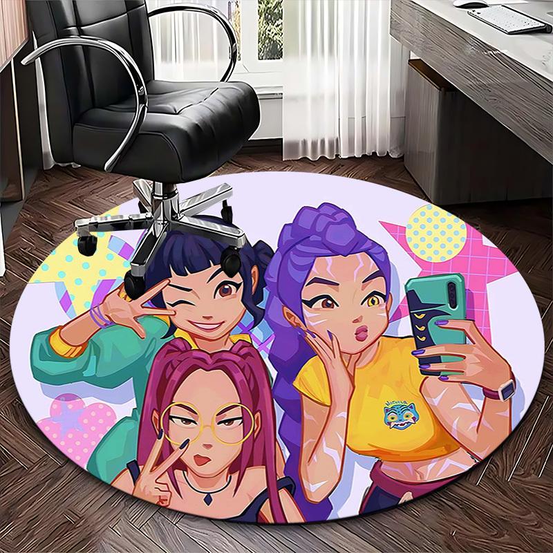 1pc Anime Design Round Carpet - Office Chair Mat, Non-Slip Rug for Home Decor, Living Room, Bedroom, Game Room