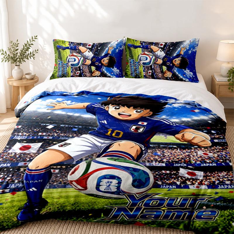 CAPTAIN TSUBASA Custom Name 3pc set Perfect for bedroom use Comfortable bedding set includes a duvet cover and two pillowcases Ideal birthday or Chris