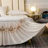 3pcs Set Raw Cotton Bed Romance Dust Protector Cover Soft Bedspread Embroidery Lace Edge Bed Skirt with 2pcs Pillowcase