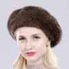 New Winter Lady Natural Mink Fur Beanies Hat Knit Warm Striped Genuine Mink Fur Caps Women Good Elastic Real Mink Fur Hat