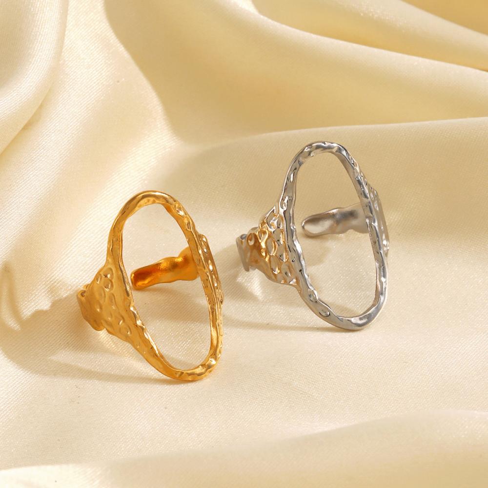 316L Stainless Steel Geometric Oval Rings for Women Men Punk Irregular Textured Open Ring High-Quality Waterproof Jewelry Gift