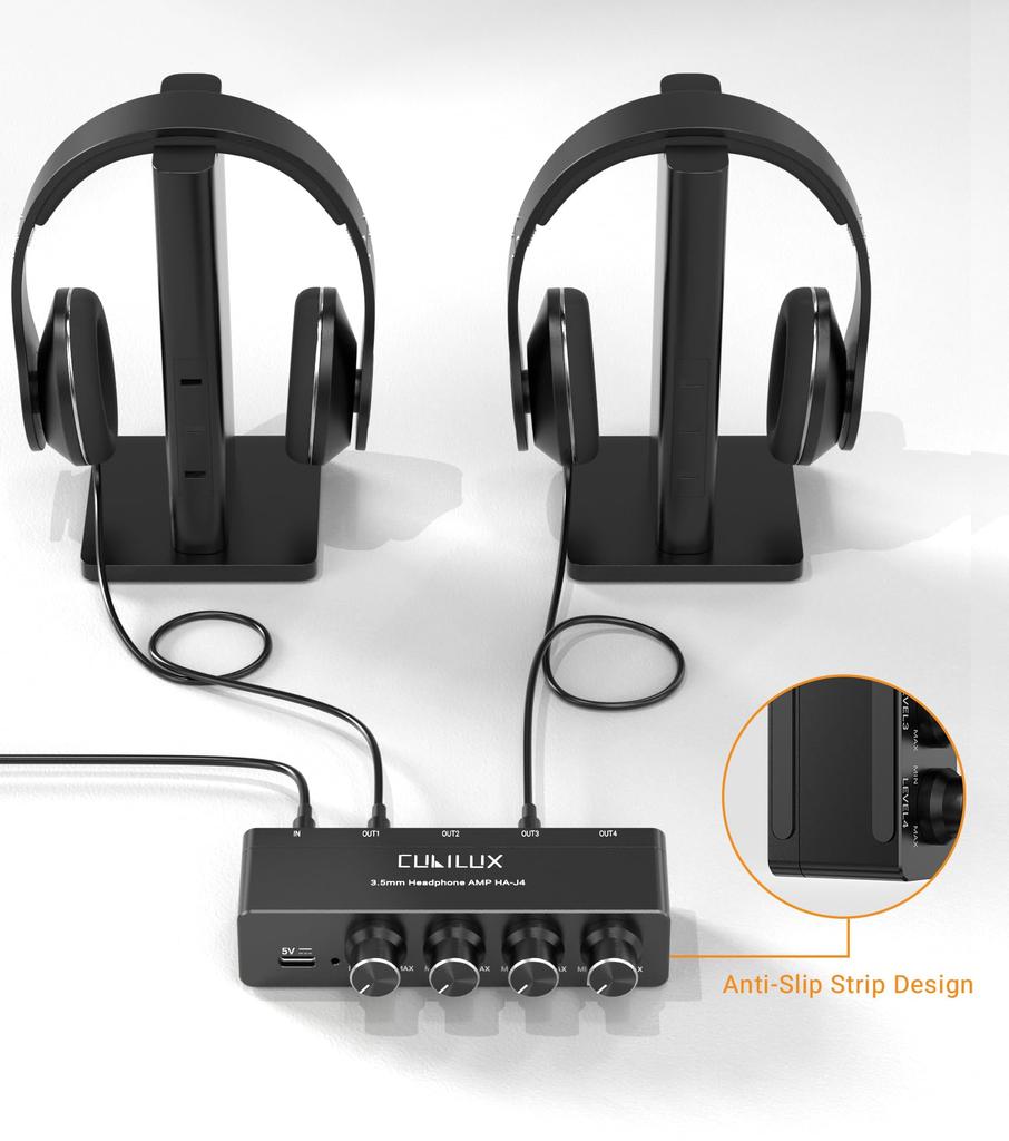 Cubilux 3.5mm Earphone Amplifier, 4-Way Stereo Headphone Amplifier, Mini Audio Amplifier with Independent Volume Control