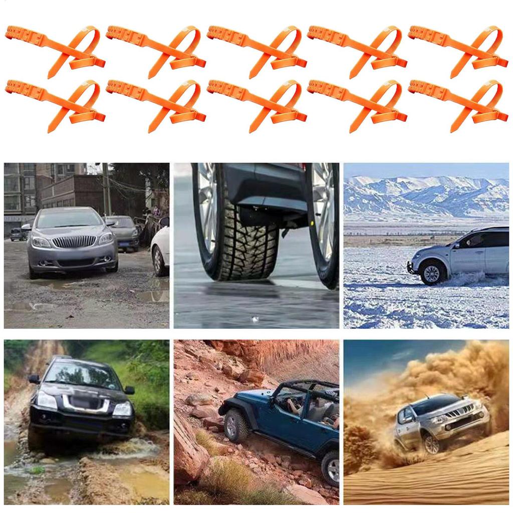Snow Tire Chains 10 Pieces Non-Slip Snow Tire Zip Ties Anti-Slip Wheel Zip Ties For Sedan SUV Truck Outdoor Winter Driving
