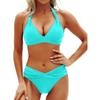 Women's Halter Triangle & Cross-Waist Two-Piece Bikini Swimsuit
