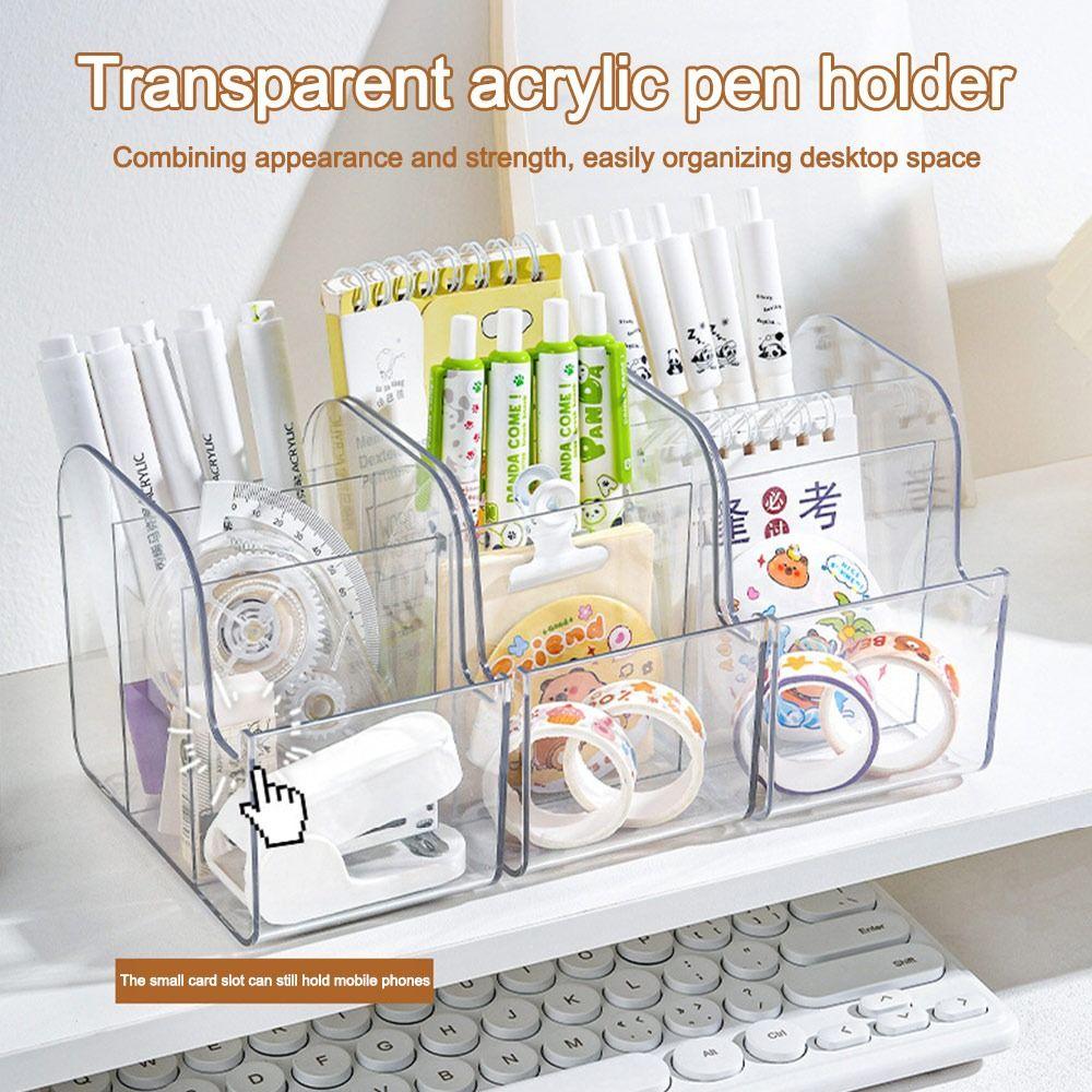 INS Style Desk Stationery Storage Box 3 Grids Pen Storage Box Durable Makeup Brushes Box