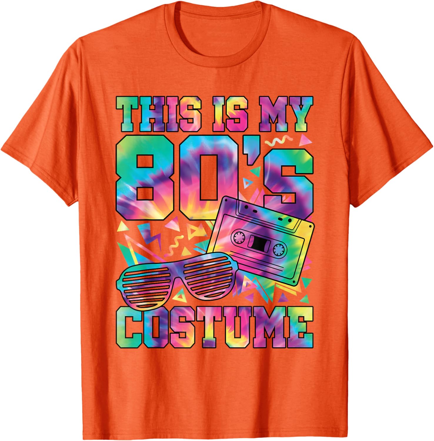 

80s Costume Graphic Tee Retro Tie Dye Cassette Tape Slub Cotton Casual T-Shirt for Men Women 4XL