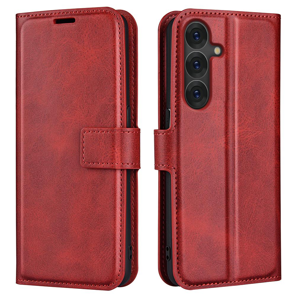 For Samsung Galaxy S25+ Stand Case Anti-Scratch Calf Texture Leather Phone Cover