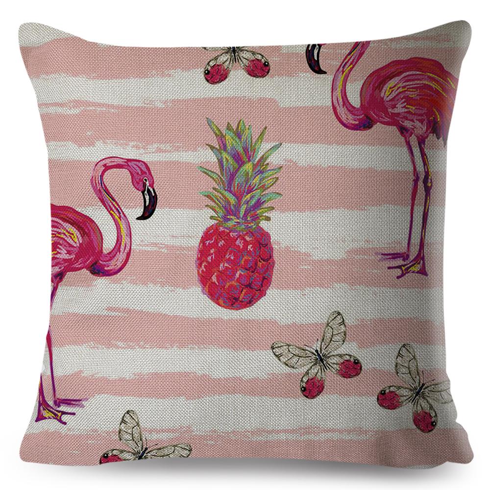 Tropical Flamingo Cushion Cover Hand Drawn Pineapple Butterfly Ice Cream Design Soft Square Pillow Home Decor xcm