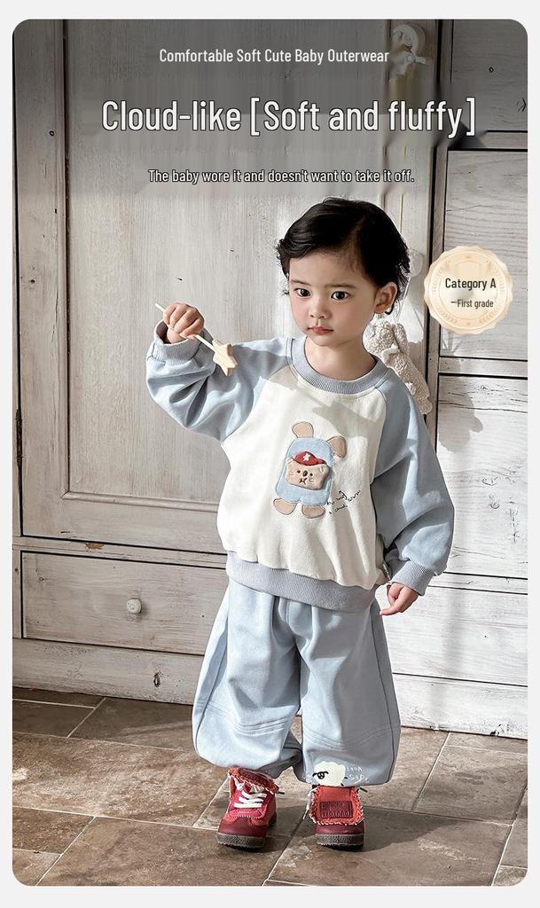Spring 2026 Boys' Toddler Korean-Style Hoodie and Pants Set - Two-Piece Casual Outfit