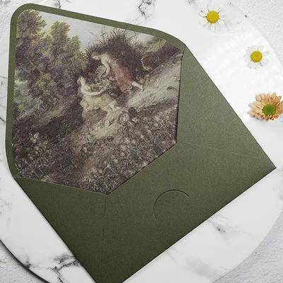 

10Pcs Avocado Green Oil Painting Envelope Letter Set Card Envelope Envelope Cover Fire Paint Envelope Inner Lining Envelope