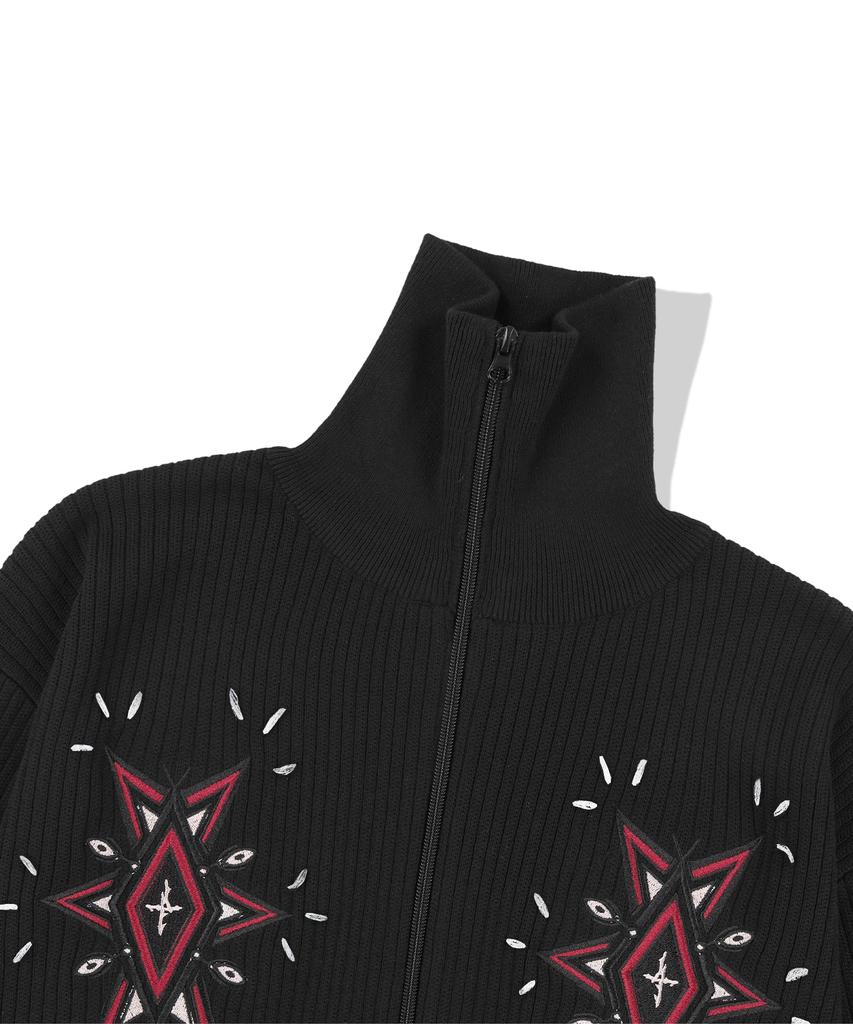Not4Nerd Angel Argyle Knit Track Jacket - Black