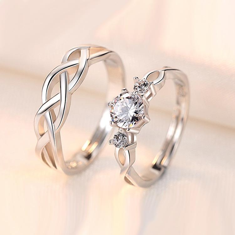2pcs Couple 925 Sterling Silver Rings Sparkly Zircon for Women and Men Superior Luxury Wedding Jewelry Anniversary Gift