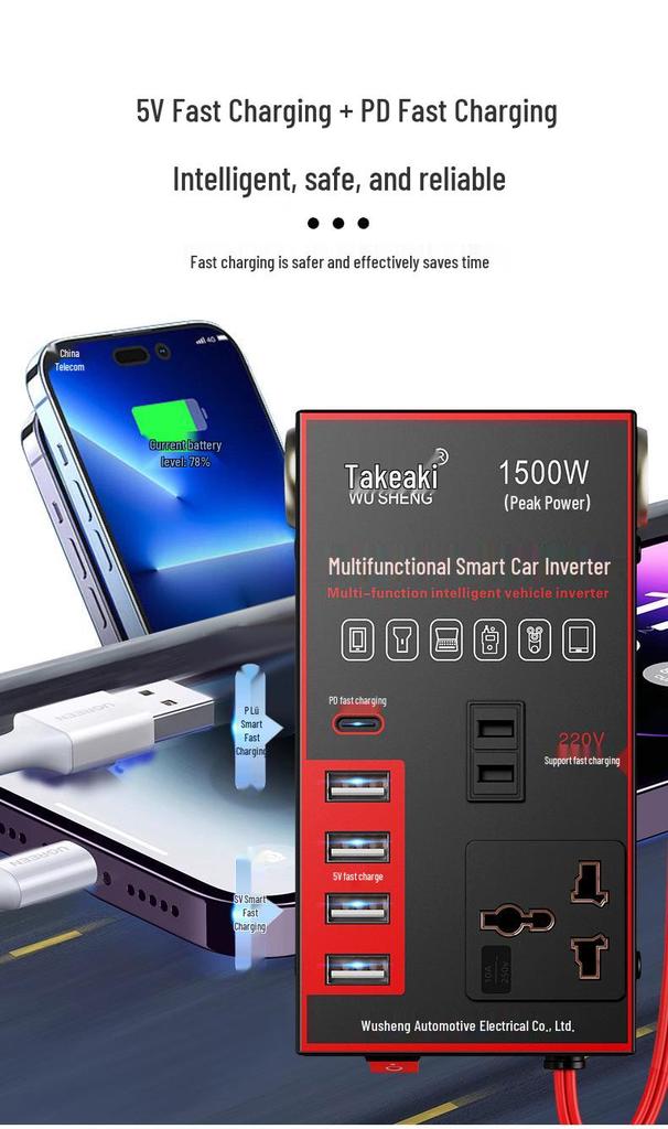 Truck and Car Inverter: 24V/12V to 220V High-Power Multifunctional Charging Converter