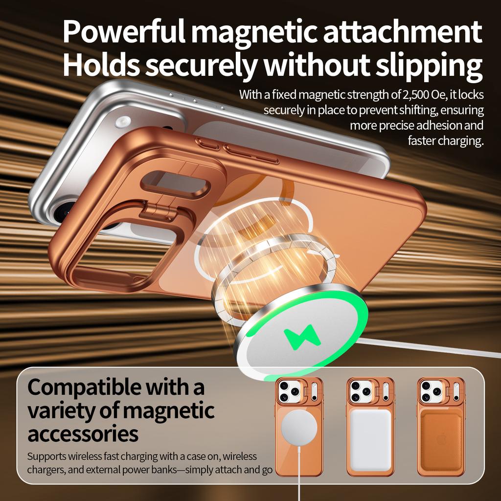 Luxury For Magsafe Magnetic Lens Protect Camera Stand Phone Case for iPhone 17 16 15 14 13 Pro Max Shockproof Glass Back Cover