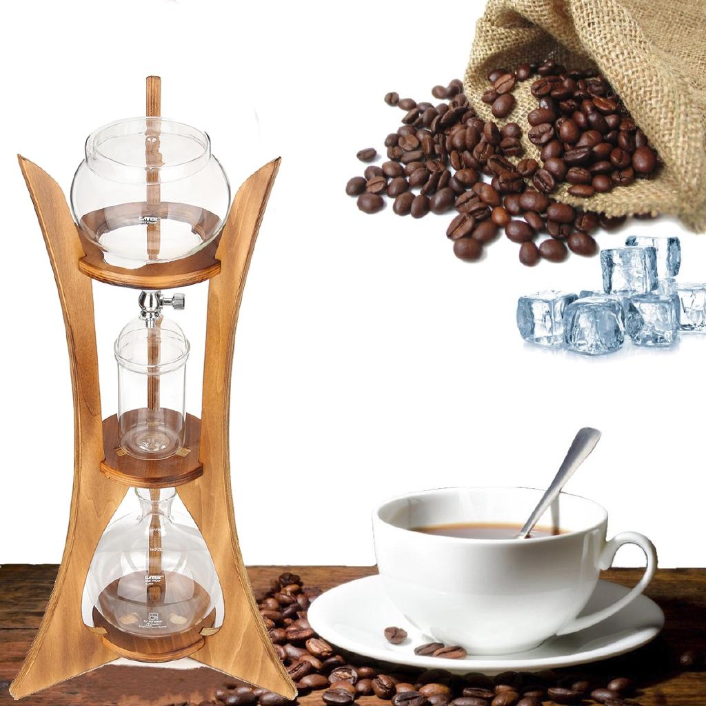 600 ml 8 Tassen Kaltes Tropf-Eis Siphon Kaffeekanne Maker Glas Dutch Brew Maschine Filterpapier Home Küche Kaffee Werkzeug Holzrahmen