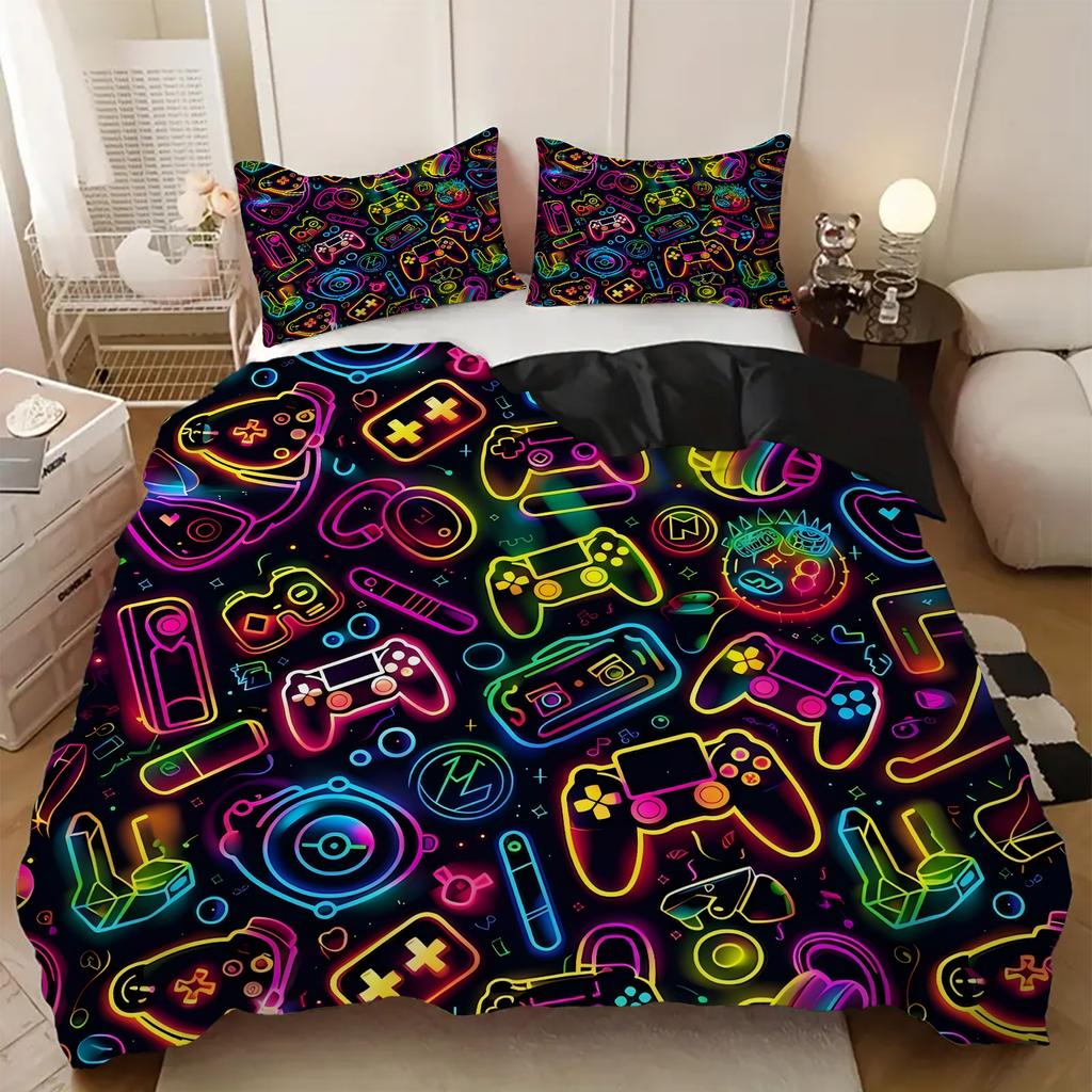 Game Controller Pattern 3D Visual Effect Printed Quilt Cover Set Colorful Cool Style Bedding Set Soft Comfortable Duvet Cover