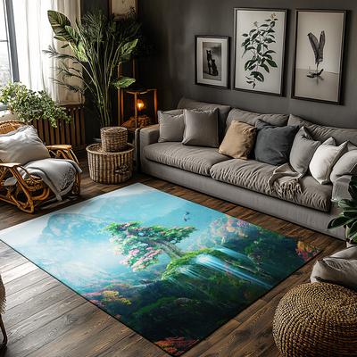 Forest Landscape Area Rug, Colorful Nature Themed Carpet for Living Room, Soft Non-Slip Mat with Tree Design, Cozy Home Decor