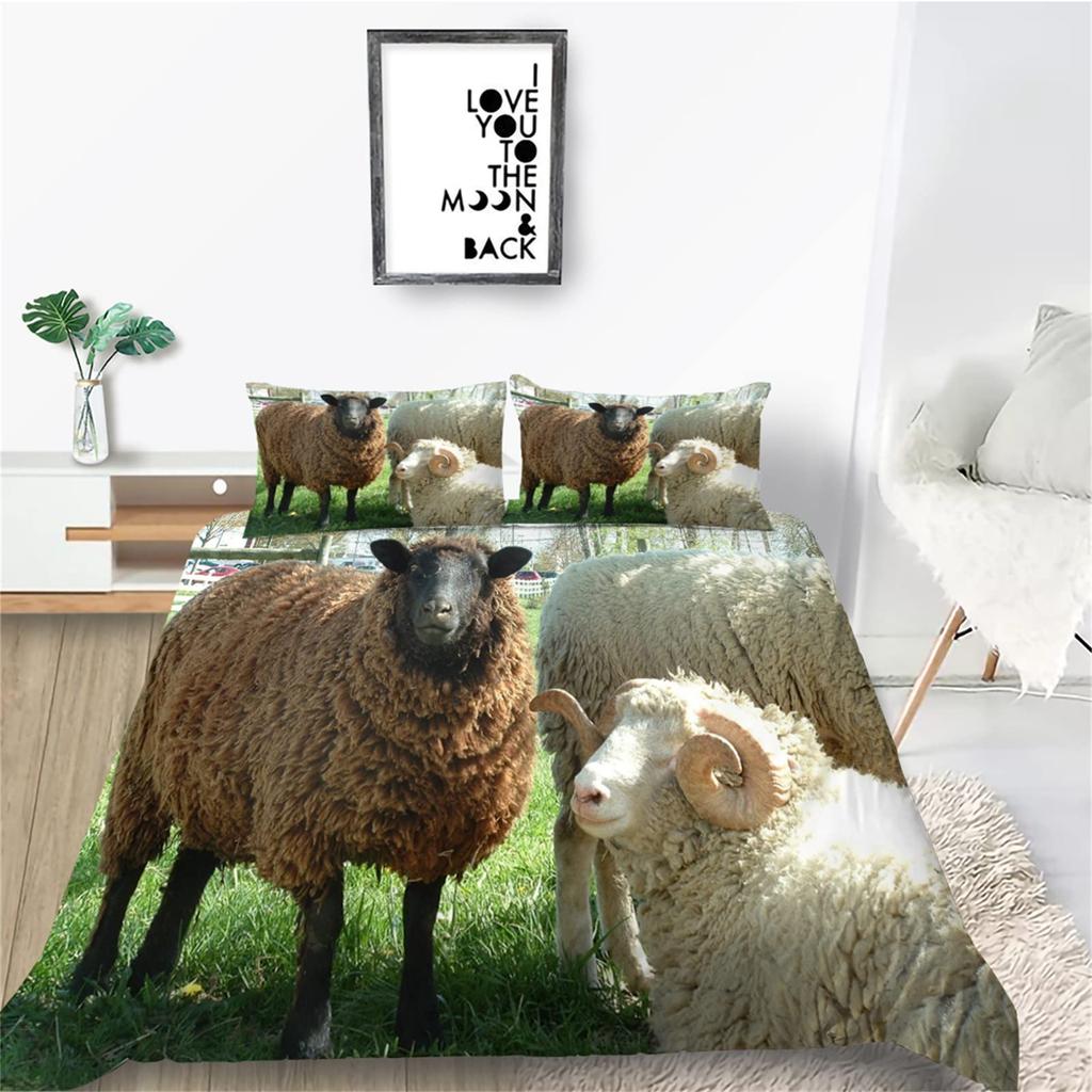 Funny Sheep King Queen Bedding Set Kids Farm Animal Duvet Cover White Little Lamb Comforter Cover 2/3pcs Polyester Quilt Cover
