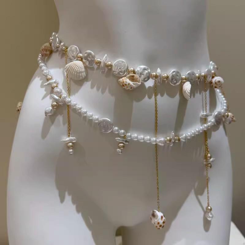 

Pearl Seashell Tassel Waist Chain - Women s Beach Vacation Belt Accessory