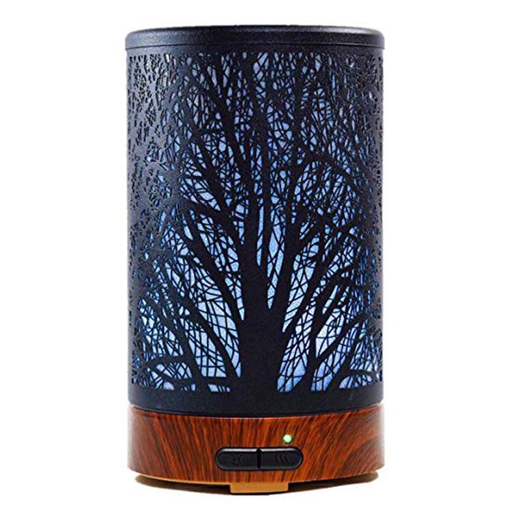 Dyfuzor do aromaterapii z żelaza: Cichy nawilżacz z kolorowym światłem nocnym i wykończeniem w kolorze drewna do jogi i domowej relaksacji.