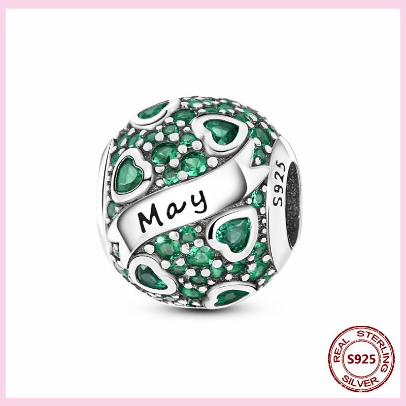 PAMELA 925 Silver Heart Birthstone Charm with Multi-color Zircon Flower Bead for Bracelet Best Gift