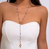 Long Chain Crystal Y-Shaped Necklace Bohemian Retro Clavicle Chain Cross Pendant Necklace  Daily