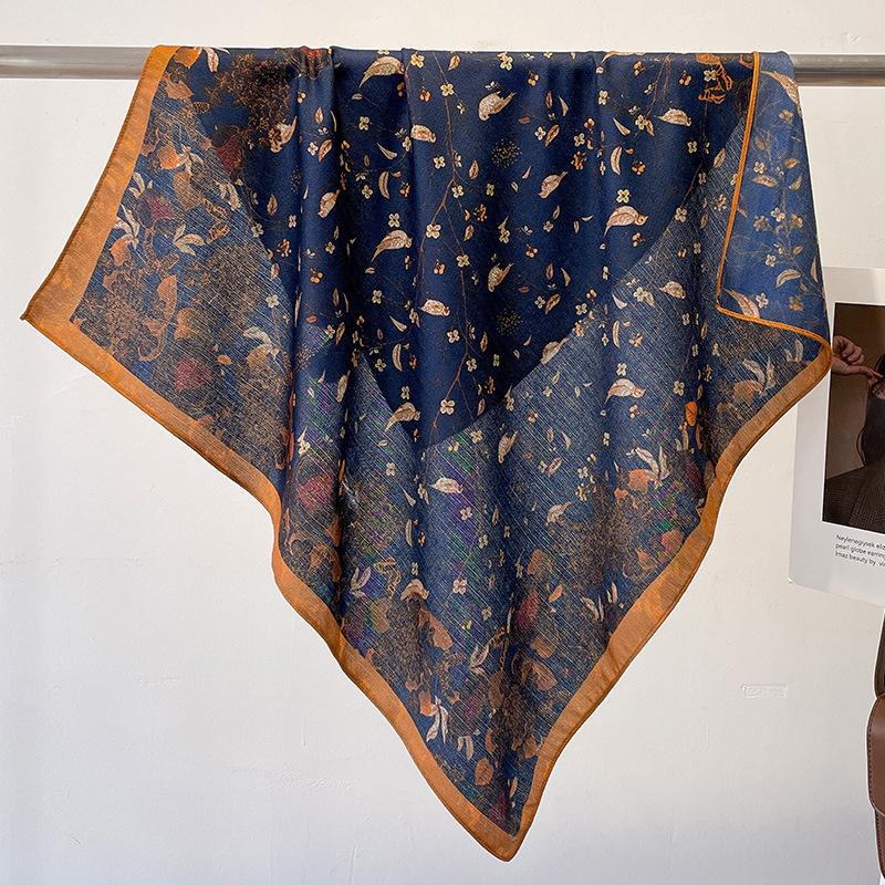 Fashion 70cm Cotton Square Scarf Women Floral Print Design Bandanas Lady Scarves Headband Accessories Handkerchief Hair