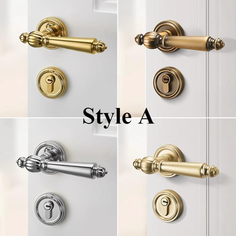 Indoor Door Lock, Bedroom Wooden Door Lock, Shiny Silver Split Retro Set, Gold Silent Handle Lock