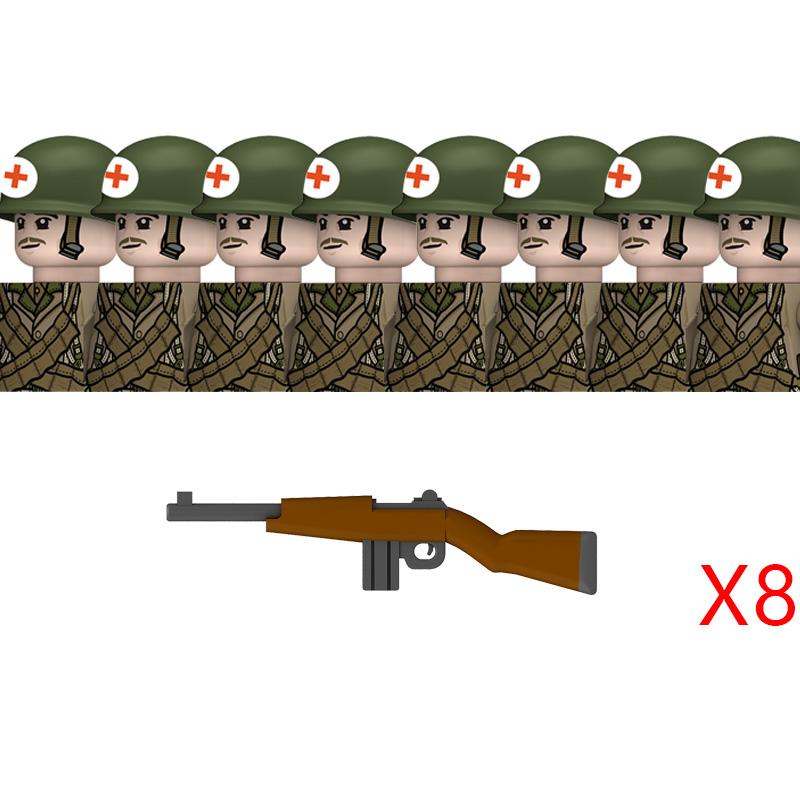 WW2 American Rangers Military Soldeirs Building Blocks US Army Infantry Medical Soldeirs Helmets Bazuca Weapons Bricks Toys