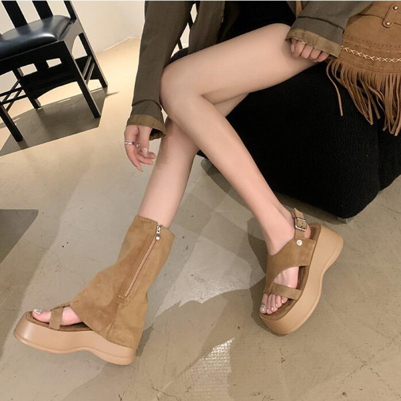 Fashion Women's Fad Platform Trousers Cool Boots Women's Herringbone Toe Roman Sandals Causal Short Open-toed Cool Boots Sandalias Mujer