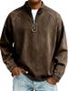 Men's Washed Solid Color Pure Cotton Hoodie with Stand-Up Collar and Half-Zip Closure for Autumn/Winter