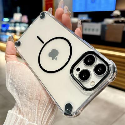 Luxury Transparent Magnetic For Magsafe Case For iPhone 16 15 11 12 13 14 Pro Max Plus Armor Shockproof Soft Silicone Cover