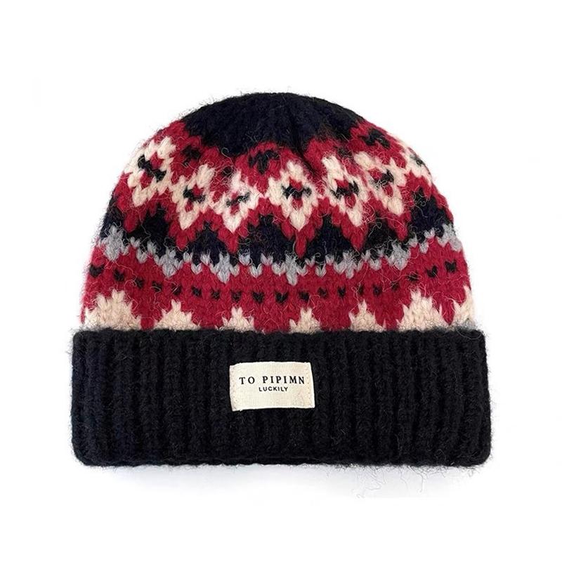 Ethnic Retro Style Winter Hats For Women Men Unisex Warm Beanie Hats Autumn Winter Thickened Warm Knitted Thick Skullies Cap A1
