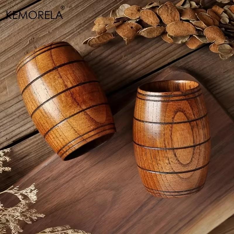 KEMORELA 210ml Naturalny Drewniany Kubek do Piwa Styl Wikingów Drewniany Kubek do Picia Piwa Rzemieślniczego Ale Mleka Wina - 1/2 SZT