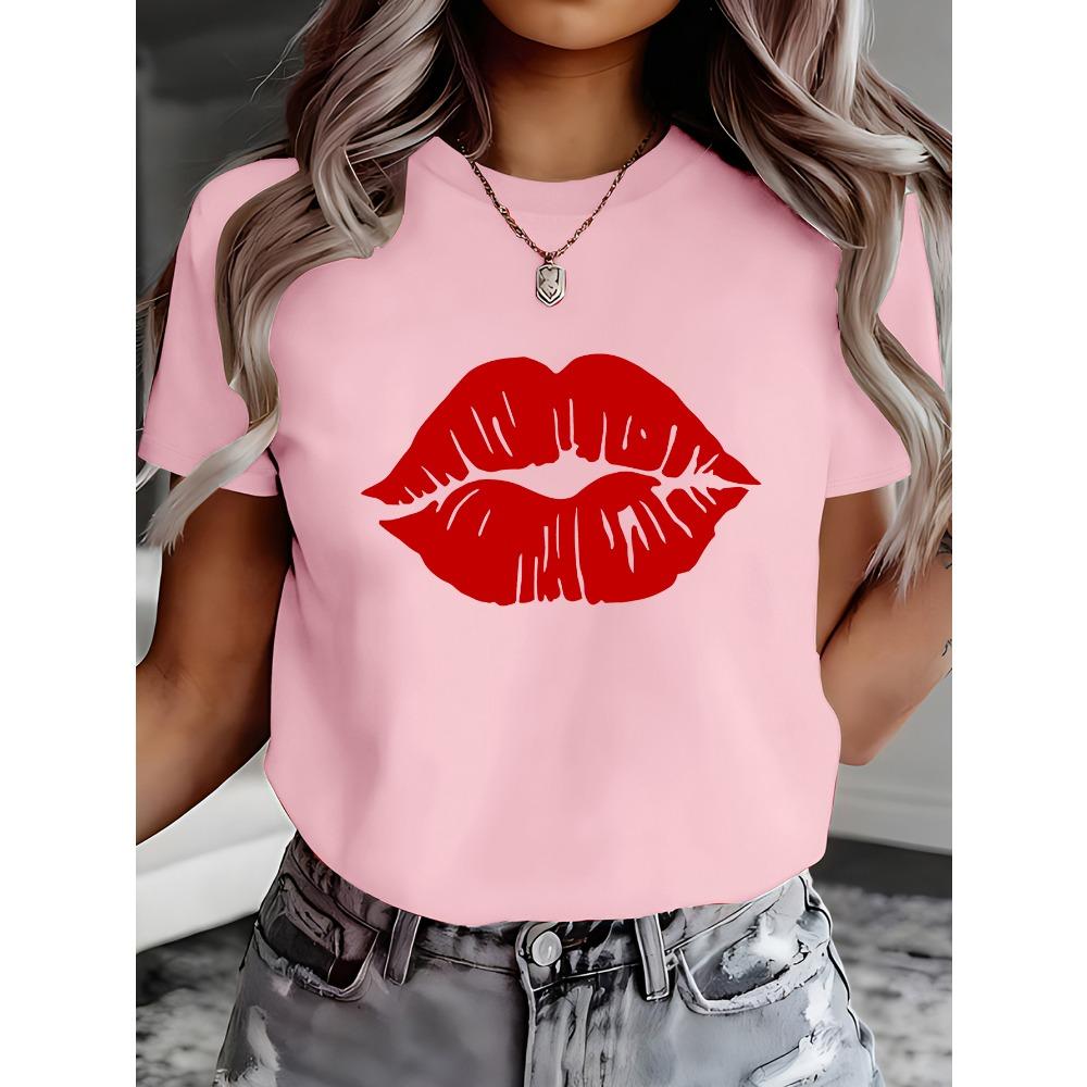 Red Lip Print Pattern Sexy Lips Design Suitable for Printed Decoration Print Short-sleeve T-shirt Womens