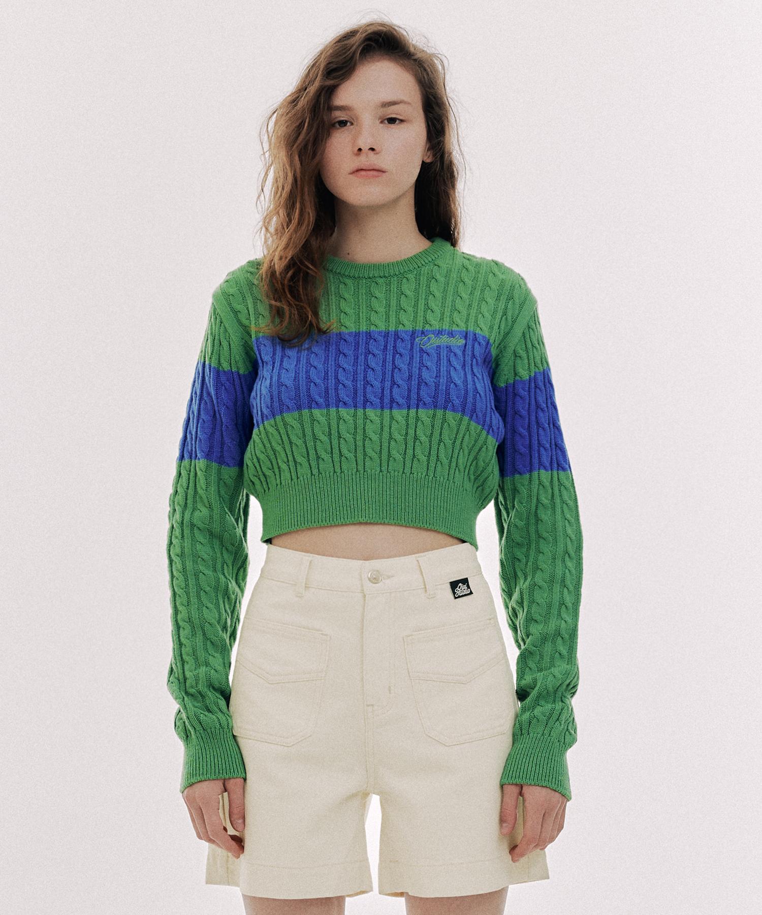 Oioi Collection Wavy Logo Crop Knit_Green M