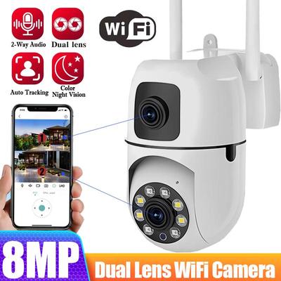 8MP duální čočka IP kamera Duální obrazovka WiFi kamery PTZ Venkovní barva Noční automatické sledování CCTV Zabezpečení Ochrana Sledovací kamera