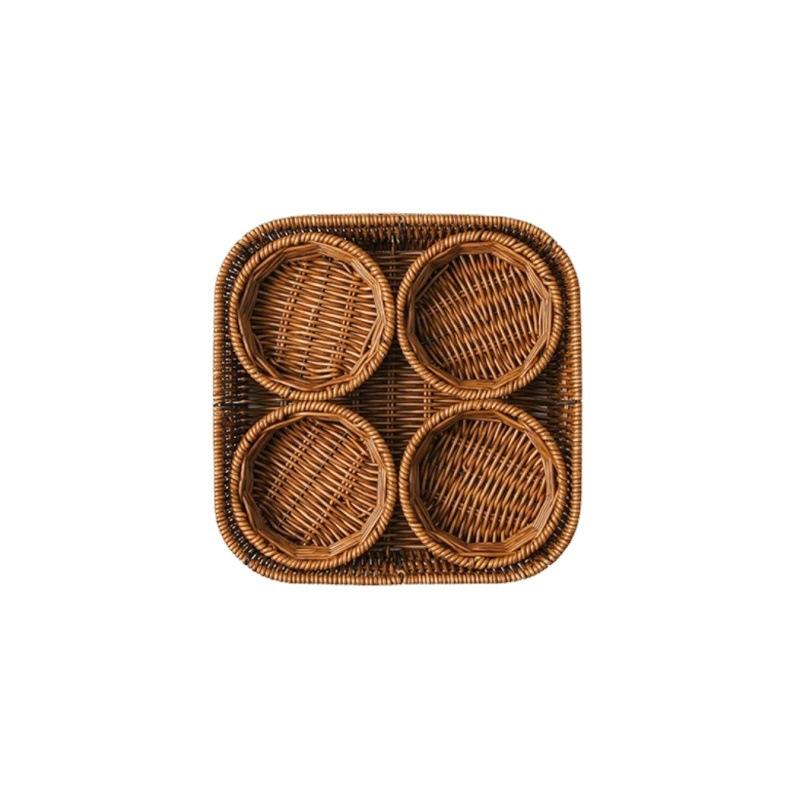 Obstteller Retro Imitation Rattan gewebt Picknick Obstkorb Obstteller Snack Lagerung Division Grid Nusskorb Lebensmittelkorb