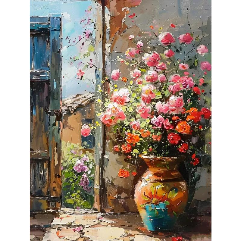 Abstract Colorful Graffiti Town Landscape Canvas Painting Modern Art Window Sea View Aesthetic Posters Prints Living Room Decor