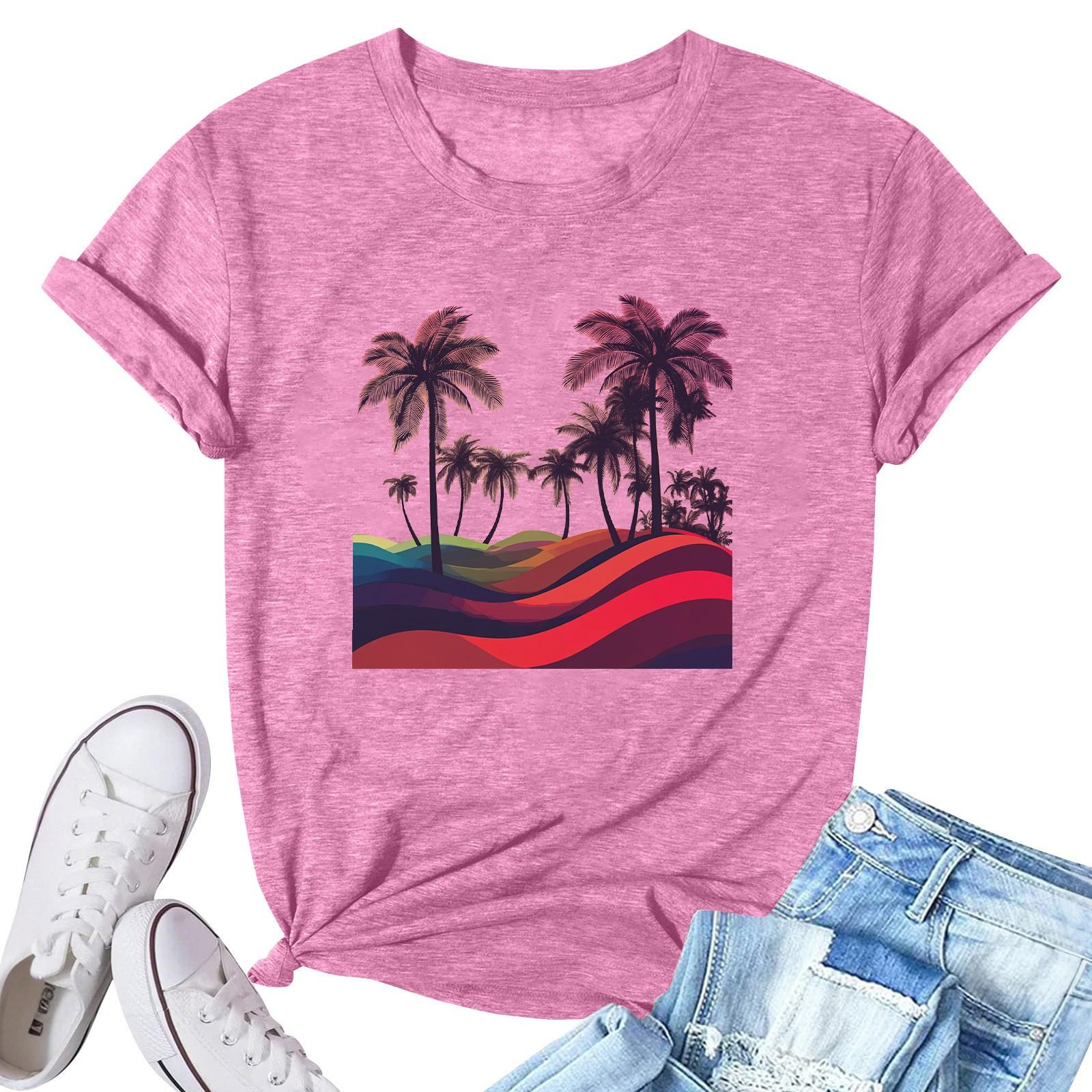 

Женская модная повседневная плиссированная футболка с коротким рукавом с принтом M розовый