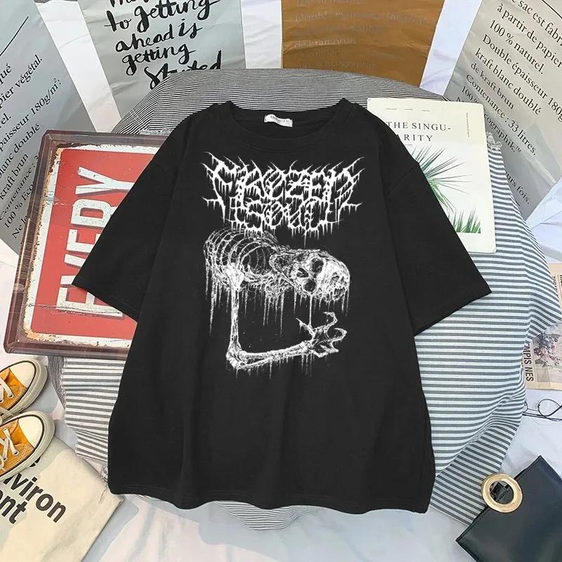 T Shirt Skull Print Gothic Streetwear Summer Loose Men Women T-shirt Punk Dark Grunge Top Harajuku Y2k Clothing