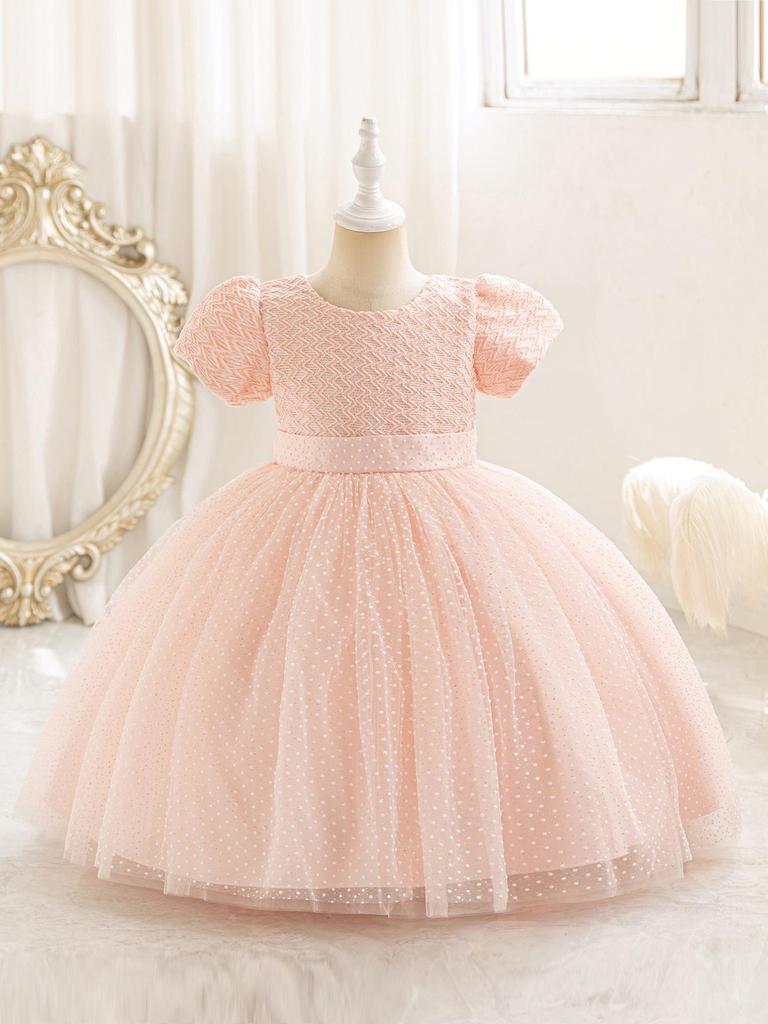 Sequin Puffy Princess Dress for Girls - Evening & Catwalk Performance Attire with Bubble Sleeves