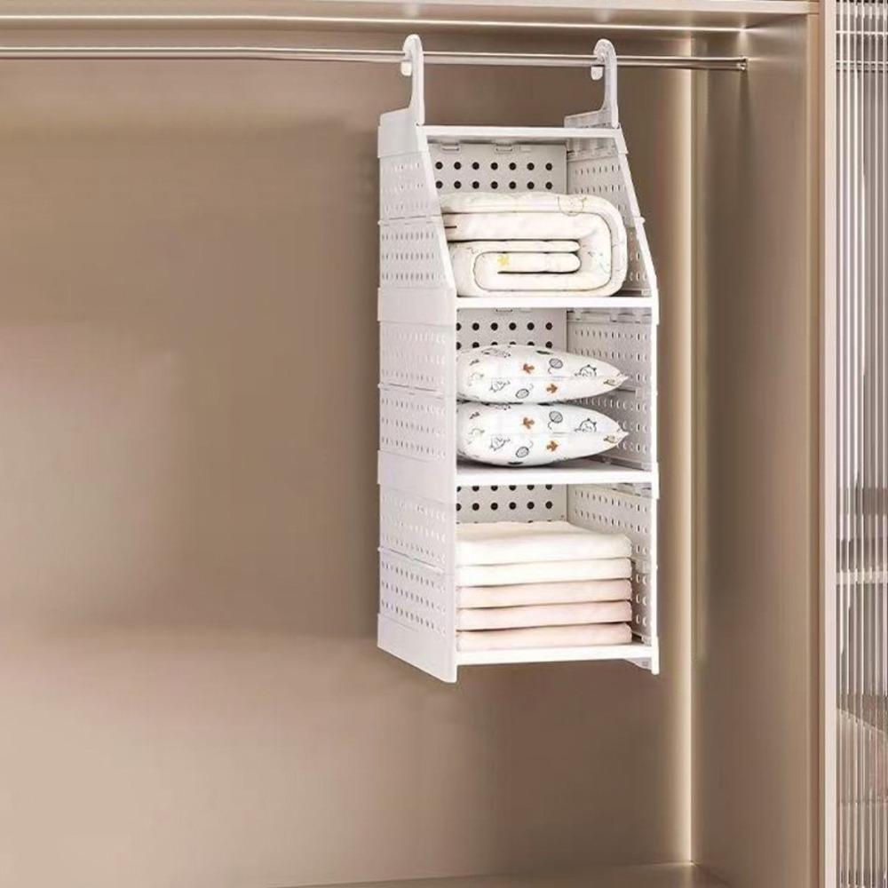 Plastic Multi-Layer Clothing Organizer Large Capacity Foldable Layered Partition Wardrobe Organizer with Hook Space Saving