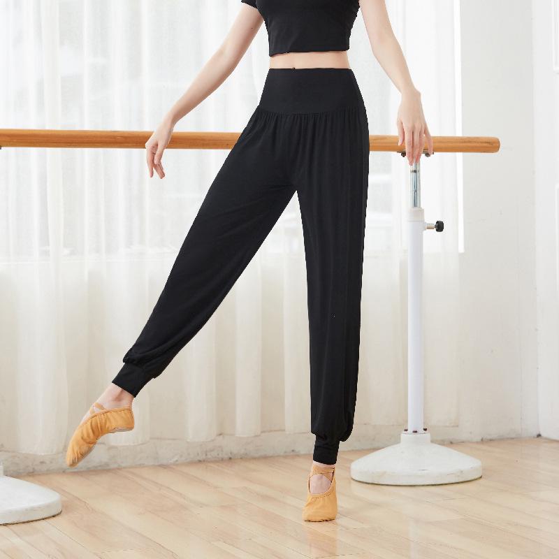 Women's Black Modal Dance Pants, Loose Harem Style, Body Shaping, Ideal for Art School and Modern Dance Practice, 220g.