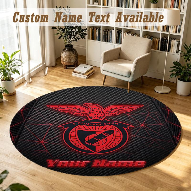 Round Rug Custom NameBenfica Pattern Non Slip Carpet Home Floor Decor