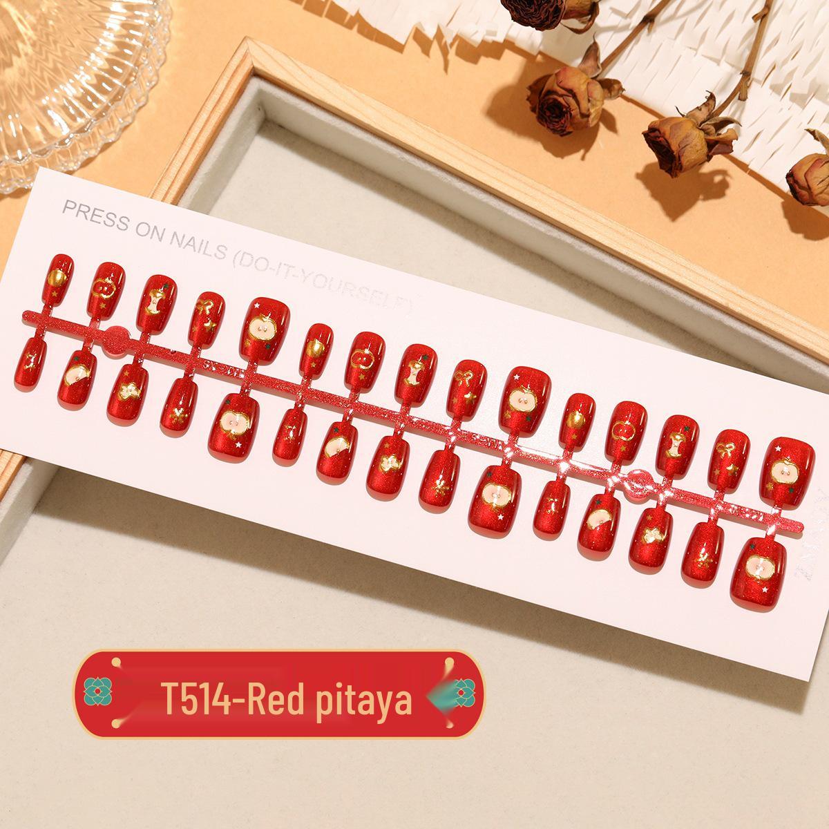 

T514 Красное Яблоко Праздничные Позолоченные Кошачий Глаз Пластины для Ногтей, Очень Короткие и Высококлассные Full Strip XS/S/M