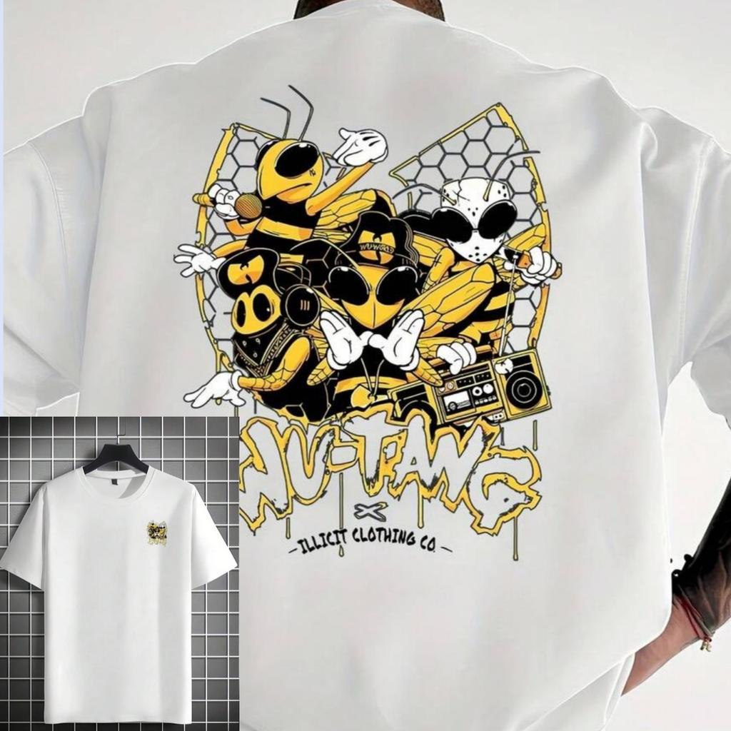 Hot UnisexS Casual Graphic Tee LooseFitting Short Sleeve Round Neck Bees Skull Design Summer Outdoor Wear Casual Outdoor Wear