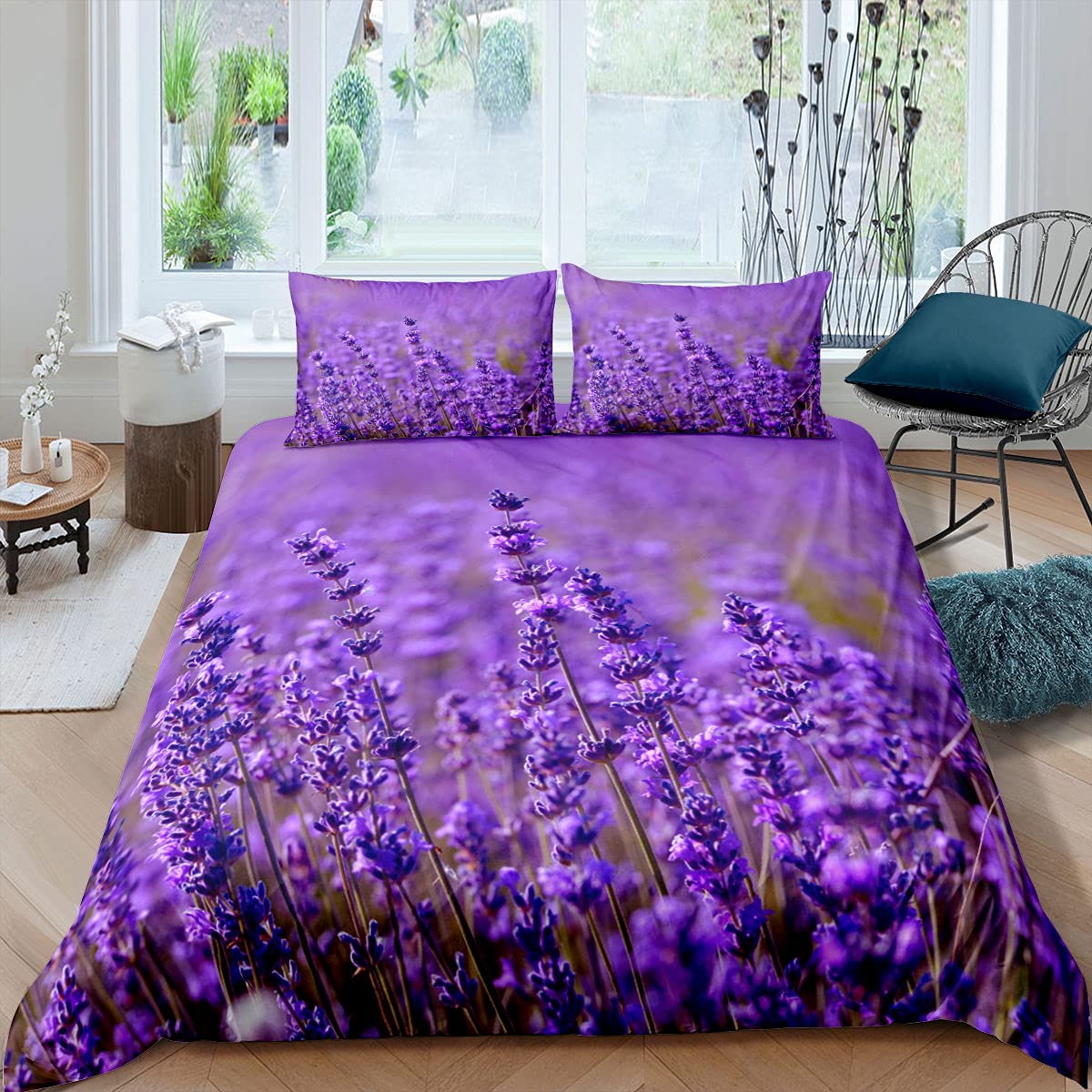 Lavendel King Queen Dekbedovertrek Paarse Bloem Vlinder Beddengoed Set Abstract Marmer Bloemen Dekbedovertrek Polyester Dekbedovertrek 70x133cm 2pcs